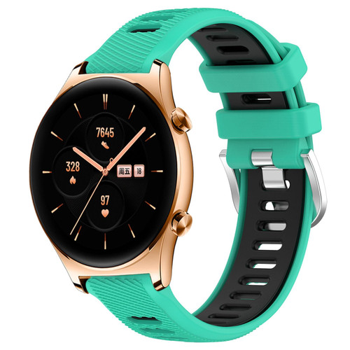 For Honor Watch GS 3 22mm Sports Two-Color Steel Buckle Silicone Watch Band(Lake Blue+Black)