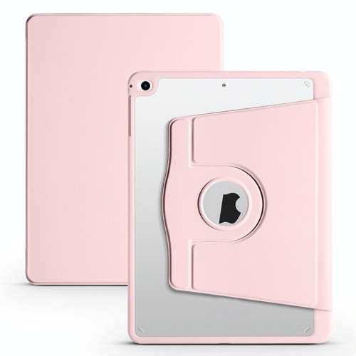 For iPad Air / Air 2 / 9.7 2018 / 2017 Acrylic 360 Degree Rotation Holder Tablet Leather Case(Pink)