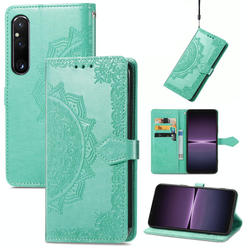 For Sony Xperia 1 IV Mandala Flower Embossed Leather Phone Case(Green) For Sony Xperia 1 IV Mandala Flower Embossed Leather Phone Case(Green)