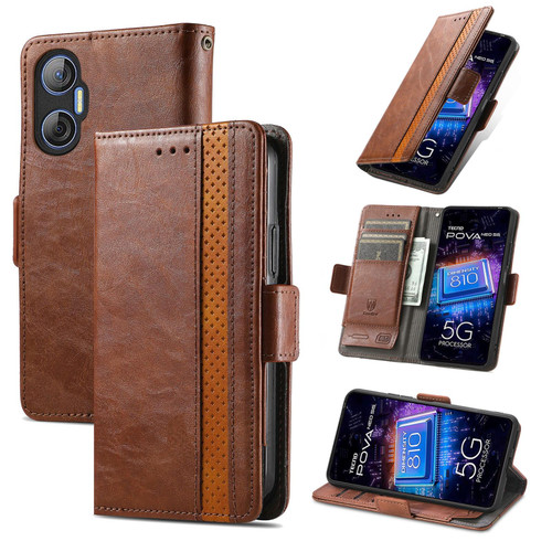 For Tecno Pova Neo 5G CaseNeo Splicing Dual Magnetic Buckle Leather Phone Case(Brown)