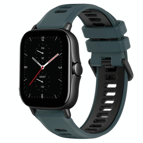 For Amazfit GTS 2E 20mm Sports Two-Color Silicone Watch Band(Olive Green + Black)