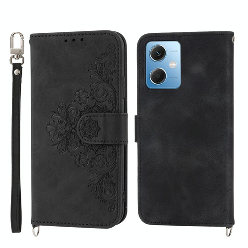 For Xiaomi Redmi Note 12 4G Global Skin-feel Flowers Embossed Wallet Leather Phone Case(Black) For Xiaomi Redmi Note 12 4G Global Skin-feel Flowers Embossed Wallet Leather Phone Case(Black)