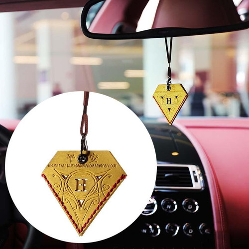 Car Pendant Triangular Ping An Charm Bag Leather Rearview Mirror Ornament(Yellow)