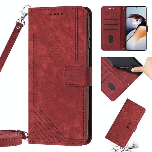 For OnePlus Nord CE 3 Skin Feel Stripe Pattern Leather Phone Case with Lanyard(Red) For OnePlus Nord CE 3 Skin Feel Stripe Pattern Leather Phone Case with Lanyard(Red)
