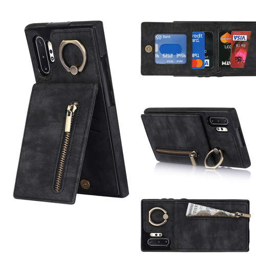 For Samsung Galaxy Note10+ Retro Ring and Zipper RFID Card Slot Phone Case(Black) For Samsung Galaxy Note10+ Retro Ring and Zipper RFID Card Slot Phone Case(Black)