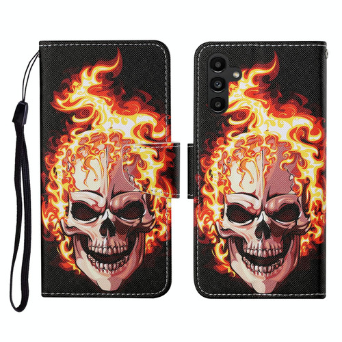 For Samsung Galaxy A24 4G Colored Drawing Pattern Flip Leather Phone Case(Flame Skull)