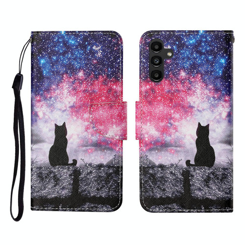 For Samsung Galaxy A24 4G Colored Drawing Pattern Flip Leather Phone Case(Star Sky Cat)