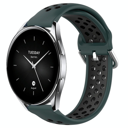 For Xiaomi Watch S2 42mm 22mm Perforated Breathable Sports Silicone Watch Band(Olive Green+Black)