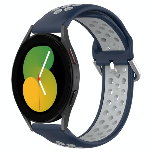 For Samsung Galaxy Watch 5 40mm 20mm Perforated Breathable Sports Silicone Watch Band(Midnight Blue + Gray)