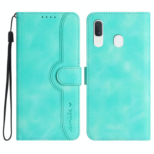 For Samsung Galaxy A40 Heart Pattern Skin Feel Leather Phone Case(Light Blue)