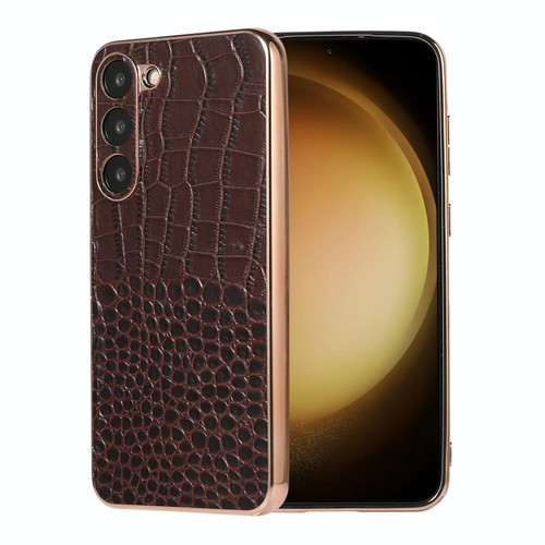 For Samsung Galaxy S23+ 5G Crocodile Texture Genuine Leather Nano Electroplating Phone Case(Coffee) For Samsung Galaxy S23+ 5G Crocodile Texture Genuine Leather Nano Electroplating Phone Case(Coffee)