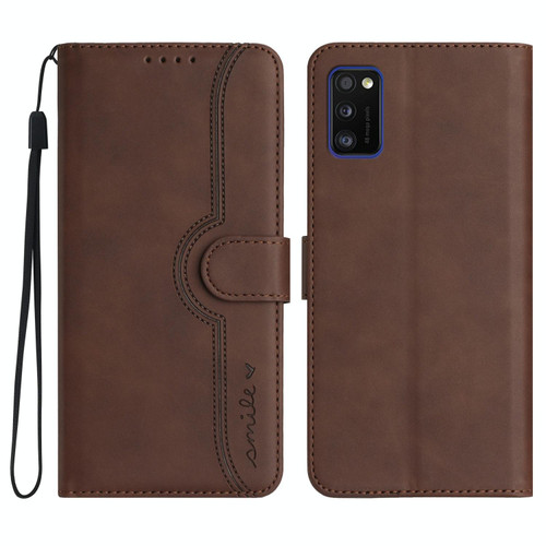 For Samsung Galaxy A41 Heart Pattern Skin Feel Leather Phone Case(Brown)