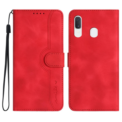For Samsung Galaxy A40 Heart Pattern Skin Feel Leather Phone Case(Red)