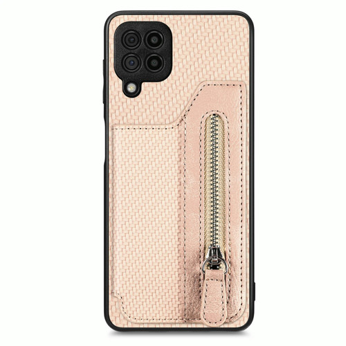 For Samsung Galaxy A22 4G Carbon Fiber Horizontal Flip Zipper Wallet Phone Case(Khaki) For Samsung Galaxy A22 4G Carbon Fiber Horizontal Flip Zipper Wallet Phone Case(Khaki)