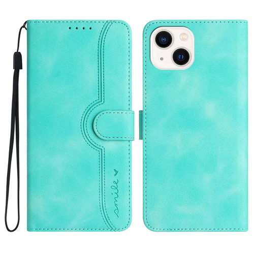 For iPhone 13 Heart Pattern Skin Feel Leather Phone Case(Light Blue)