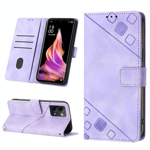 For OPPO Reno9 5GReno9 Pro 5G Skin-feel Embossed Leather Phone Case(Light Purple)