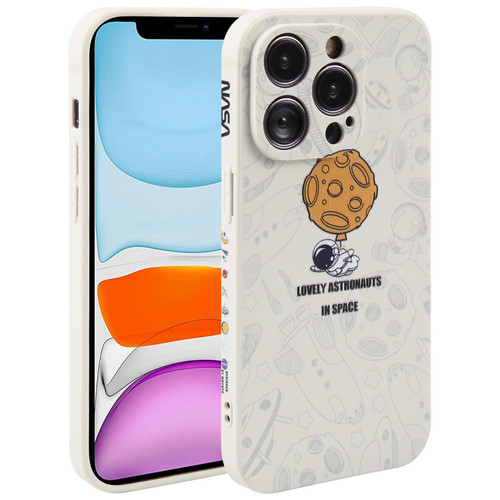 For iPhone 11 Astronaut Pattern Silicone Straight Edge Phone Case(Lovely Astronaut-White)