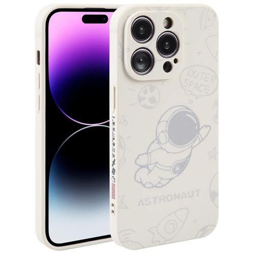 For iPhone 14 Pro Astronaut Pattern Silicone Straight Edge Phone Case(Flying Astronaut-White)