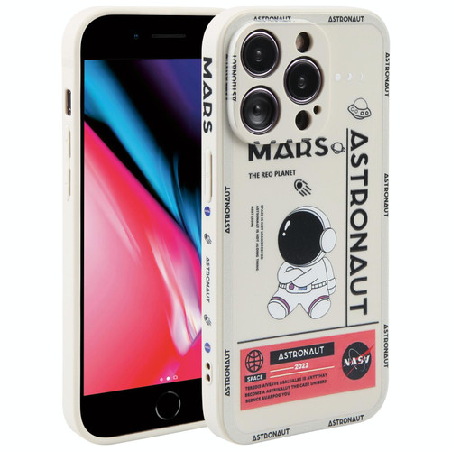 For iPhone SE 2022 / 2020 / 7 / 8 Astronaut Pattern Silicone Straight Edge Phone Case(Mars Astronaut-White)