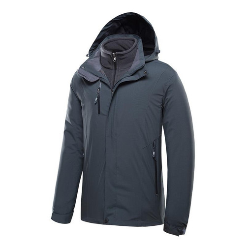 Men Outdoor Waterproof Jacket With Detachable Inner Warm Fleece for Camping Travel, Size: XL(Gray)