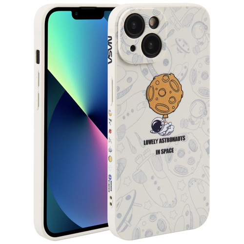 For iPhone 13 Astronaut Pattern Silicone Straight Edge Phone Case(Lovely Astronaut-White)