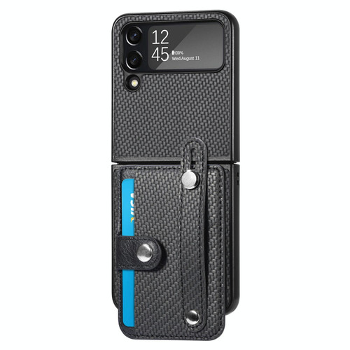 For Samsung Galaxy Z Flip 5G Wristband Kickstand Card Wallet Back Cover Phone Case(Black)