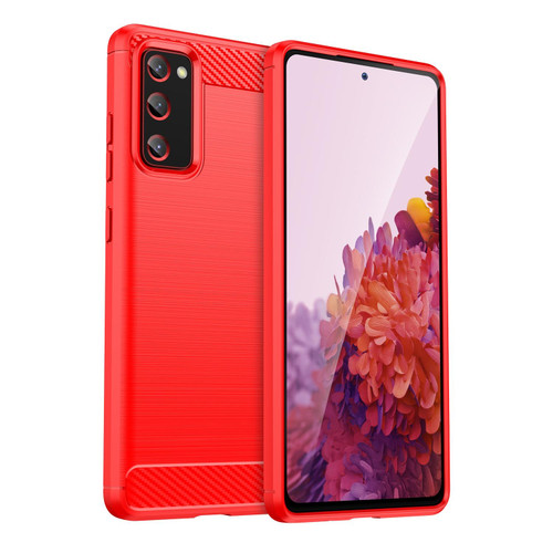 For Samsung Galaxy S20 FE 2022 Brushed Texture Carbon Fiber TPU Phone Case(Red)