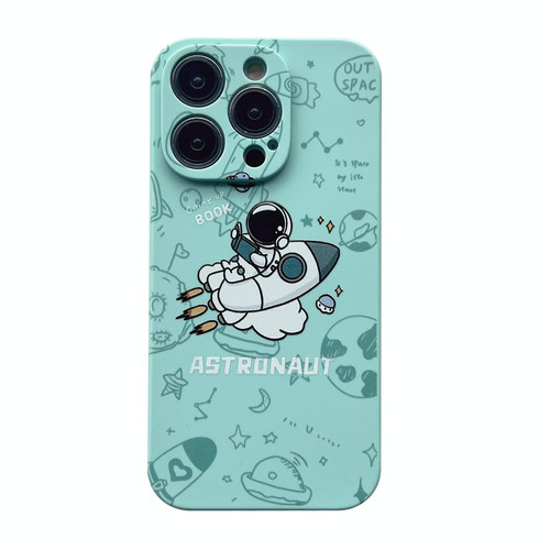 For iPhone XR Liquid Silicone Straight Side Phone Case(Green Astronaut)