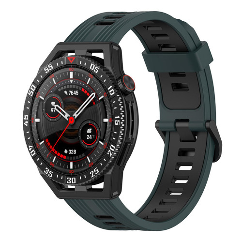 For Garmin Vivoactive4 22mm Vertical Two-Color Silicone Watch Band(Olive Green + Black)