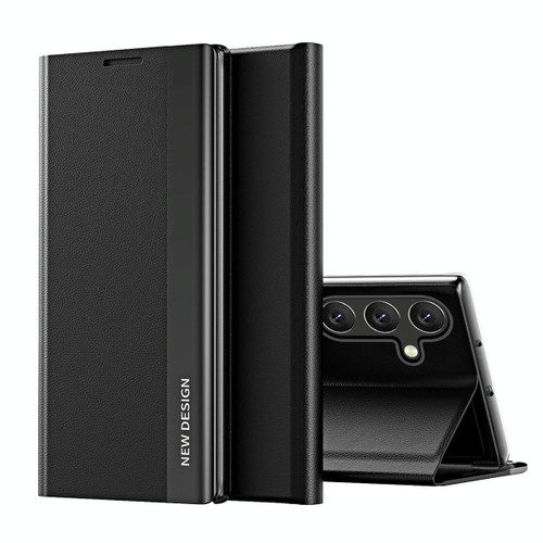 For Samsung Galaxy A34 5G Side Electroplated Adsorption Leather Phone Case(Black)