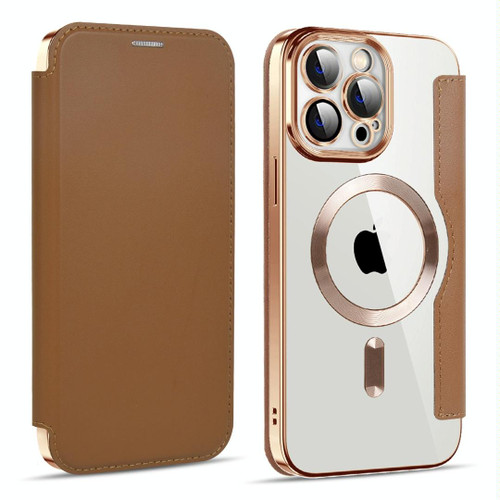 For iPhone 14 Pro Max MagSafe Magnetic RFID Anti-theft Leather Phone Case(Brown)