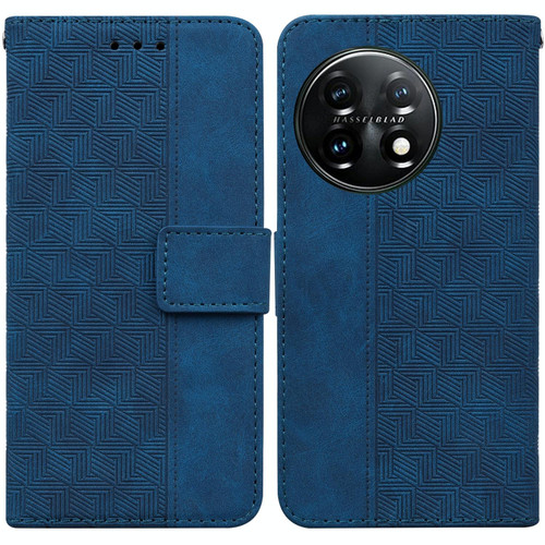 For OnePlus 11 Geometric Embossed Leather Phone Case(Blue)