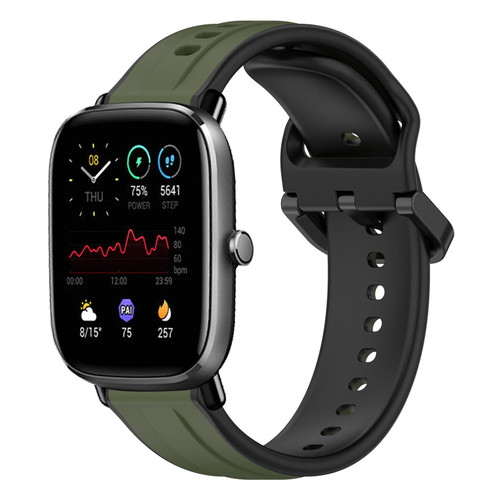 For Amazfit GTS 2 Mini 20mm Convex Loop Two-Color Silicone Watch Band(Dark Green+Black)