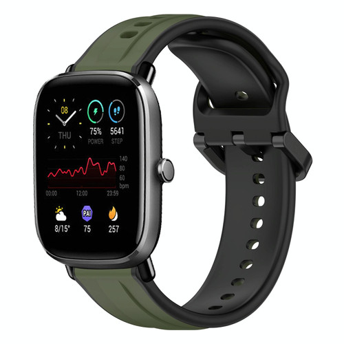 For Amazfit GTS 4 Mini 20mm Convex Loop Two-Color Silicone Watch Band(Dark Green+Black)