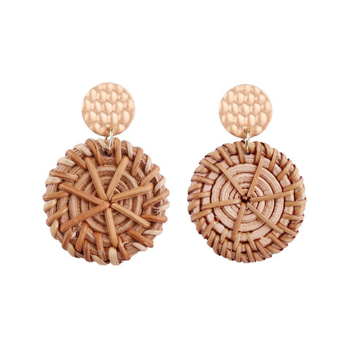 E2002-6 Knock Pattern Deep Cake Bamboo Vine Handmade Woven Earrings Bosomia Style Earrings