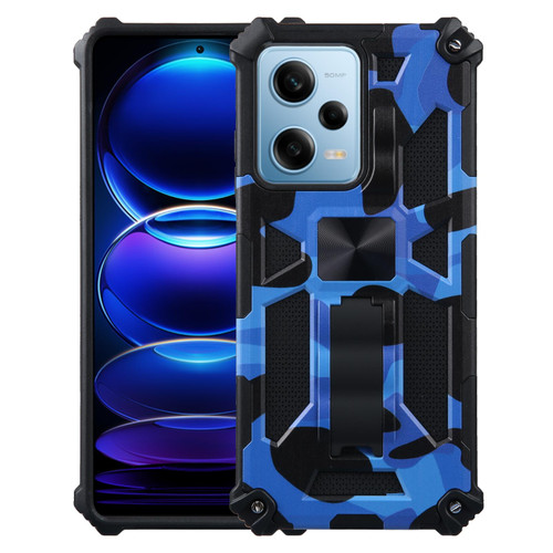 For Xiaomi Redmi Note 12 Pro 5G Camouflage Armor Kickstand TPU + PC Magnetic Phone Case(Dark Blue)