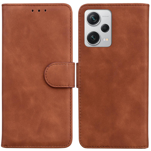 For Xiaomi Redmi Note 12 Pro+ Skin Feel Pure Color Flip Leather Phone Case(Brown)