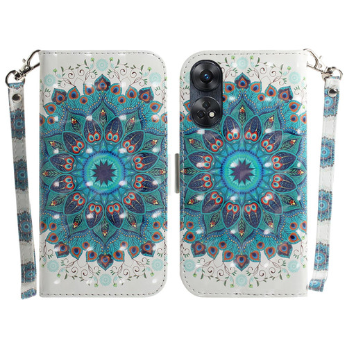 For OPPO Reno8 T 4G 3D Colored Horizontal Flip Leather Phone Case(Peacock Wreath) For OPPO Reno8 T 4G 3D Colored Horizontal Flip Leather Phone Case(Peacock Wreath)