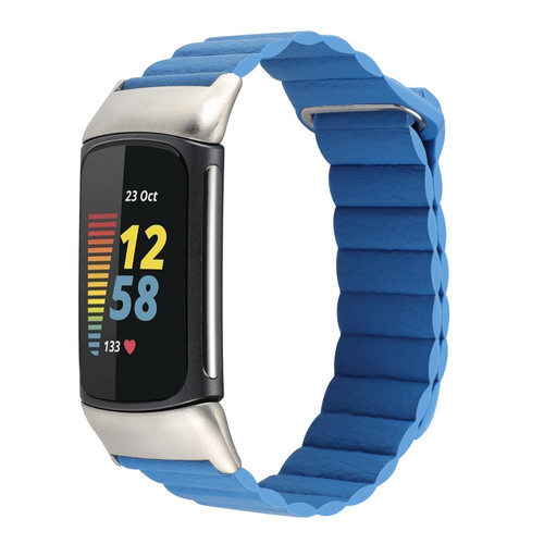For Fitbit Charge 5 Magnetic Loop Leather Watch Band(Sky Blue)