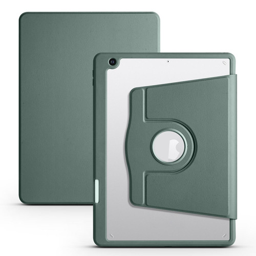 For iPad 10.2 2022 / 2021 / 2020 / 2019 Acrylic 360 Degree Rotation Holder Tablet Leather Case(Pine Green)