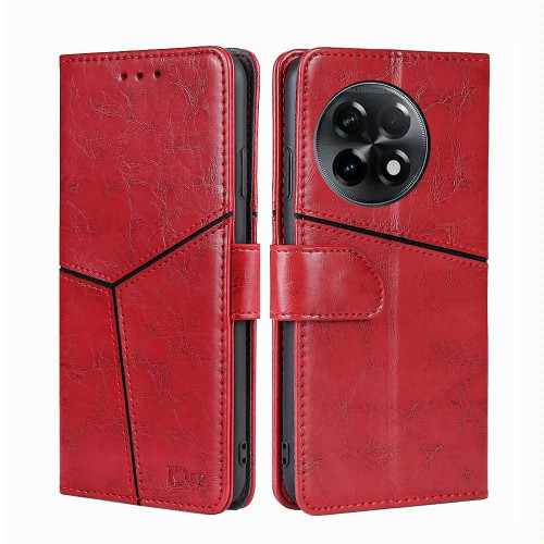 For OnePlus Ace 2/11R Geometric Stitching Leather Phone Case(Red)
