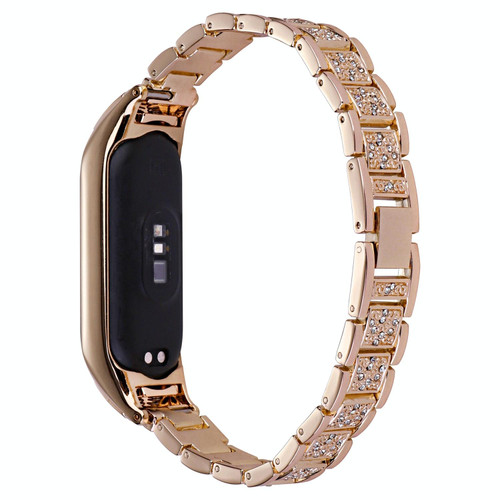 For Xiaomi Mi Band 6 / 5 Universal Three-beads Full Diamond Metal Watch Band(Rose Gold)