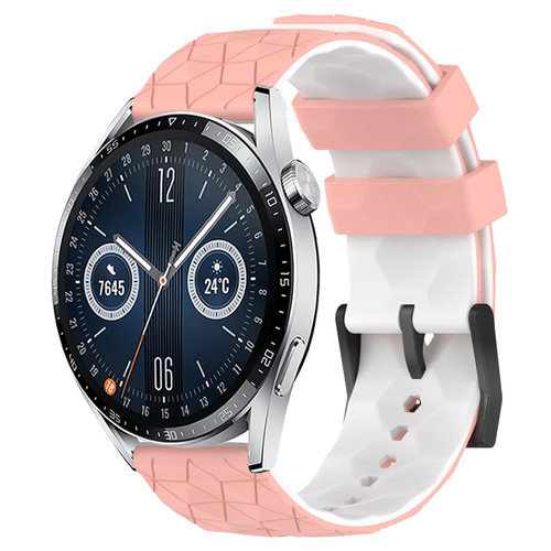 For Huawei Watch GT3 42mm 20mm Football Pattern Two-Color Silicone Watch Band(Pink+White)