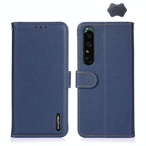 For Sony Xperia 1 IV KHAZNEH Litchi Genuine Leather Phone Case(Blue) For Sony Xperia 1 IV KHAZNEH Litchi Genuine Leather Phone Case(Blue)