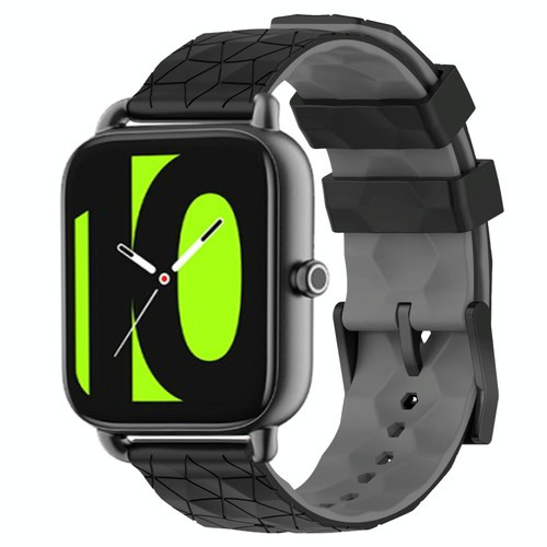 For Xiaomi Haylou RS4 LS12 22mm Football Pattern Two-Color Silicone Watch Band(Black+Grey)