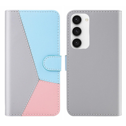 For Samsung Galaxy S23 5G Tricolor Stitching Flip Leather Phone Case(Grey)