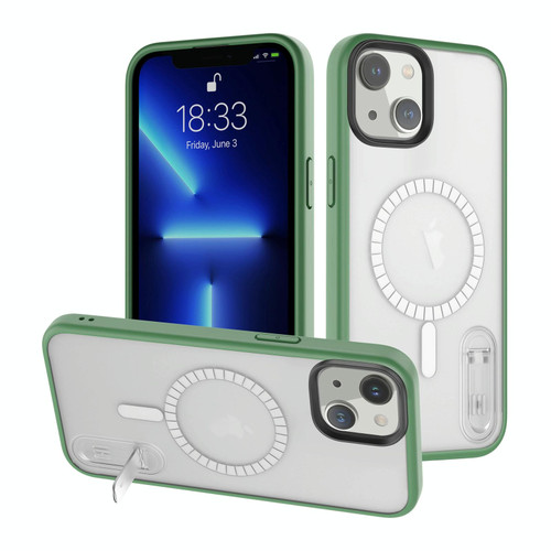 For iPhone 14 Terminator MagSafe Magnetic Holder Phone Case(Transparent Green)