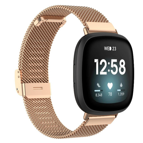 For Fitbit Versa 4 / Versa 3 / Sense 2 / Sense Integrated Milan Buckle Fine Mesh Metal Watch Band(Rose Gold)