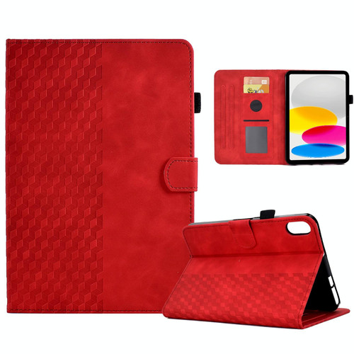 For iPad 10th Gen 10.9 2022 Rhombus Embossed Leather Smart Tablet Case(Red)