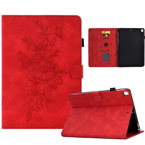 Peony Butterfly Embossed Leather Smart Tablet Case For iPad 10.2 2020/2019 / Air 10.5 2019(Red)